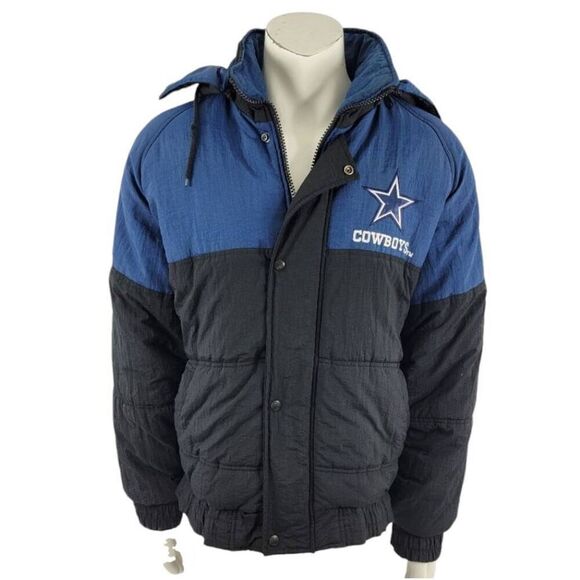 Dallas Cowboys Pro Player NFL VTG Spell Out full Zip hooded Puffer Jacket Medium - Picture 2 of 14